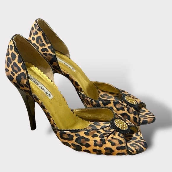 Charles David Shoes - Charles David Leopard Animal Print Peep Toe 4” Heeled Pumps Women’s Size…